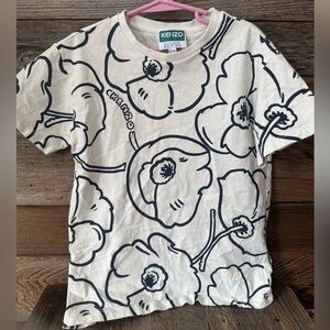 Kenzo Kids Cream T-Shirt with Navy Floral Outline